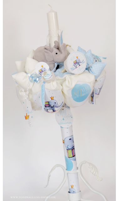 Lumanare de botez  pentru baiati cu elefanti, 65x4 cm, Pui de elefant  6